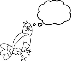 freehand drawn thought bubble cartoon bird singing