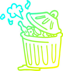 cold gradient line drawing of a cartoon waste bin