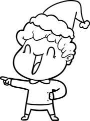 hand drawn line drawing of a happy man wearing santa hat