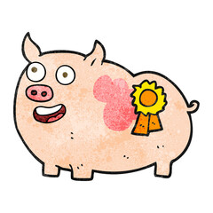freehand textured cartoon prize winning pig