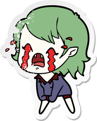 distressed sticker of a cartoon crying vampire girl