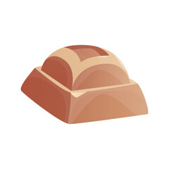 White round chocolate candy. Assorted sweets with praline, cocoa topping, dark bitter. Candies bonbon in different shapes. Milk sweet dessert, cooking ingredient. Vector for confectionery shop.