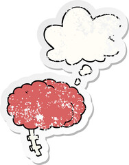cartoon brain with thought bubble as a distressed worn sticker