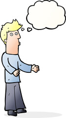 cartoon man explaining with thought bubble