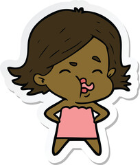 sticker of a cartoon girl pulling face