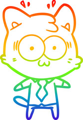 rainbow gradient line drawing of a cartoon surprised cat