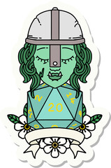 sticker of a half orc fighter with natural twenty dice roll