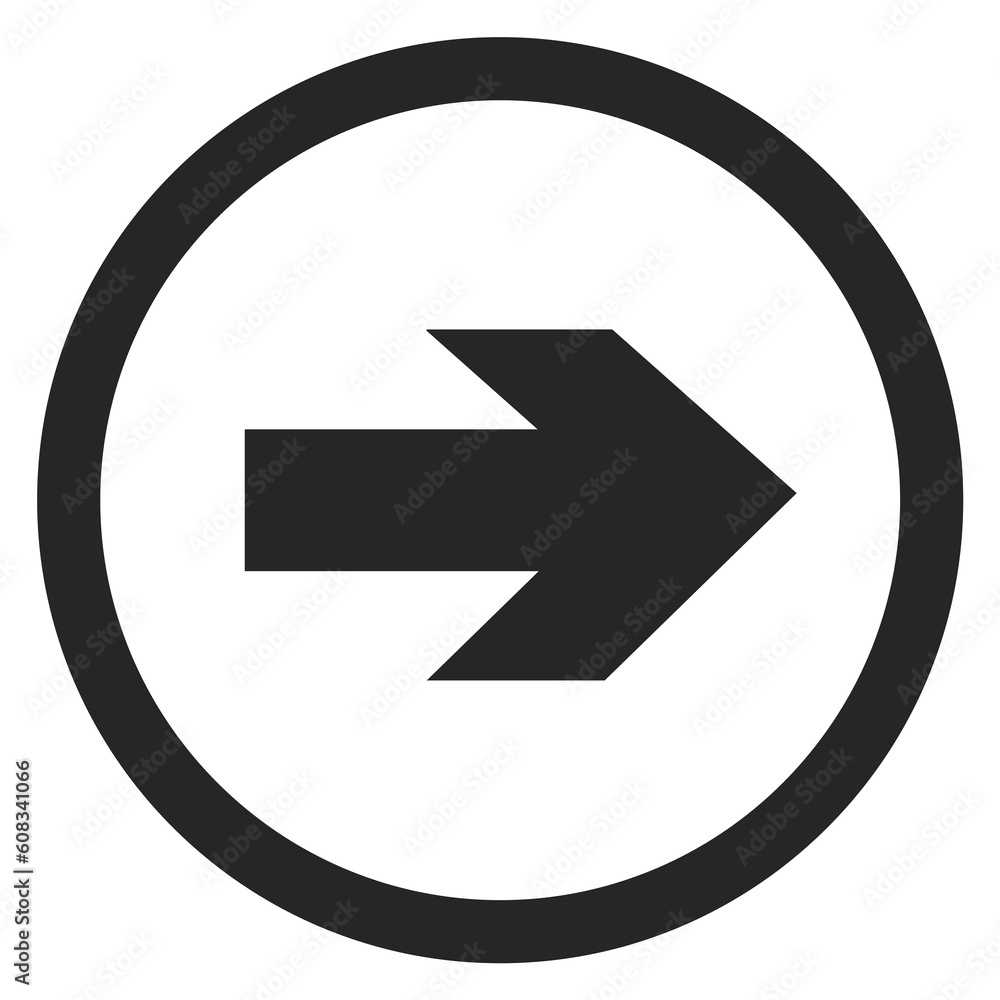 Poster right direction pointer. black arrow round sign