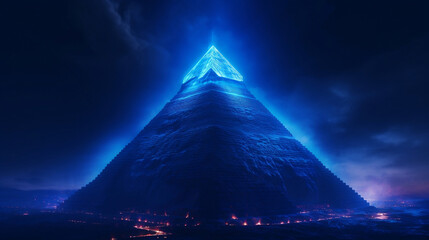 Neon Blue Pyramid, digital ai art.