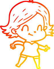 warm gradient line drawing of a cartoon friendly girl