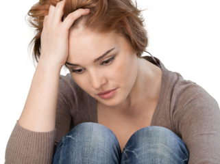 Upset young woman crying on background