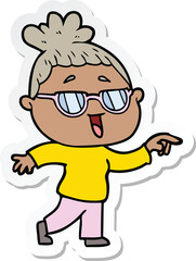 Obraz premium sticker of a cartoon happy woman wearing spectacles