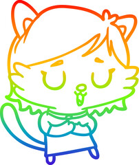 rainbow gradient line drawing of a cat girl