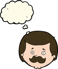 cartoon man with mustache with thought bubble