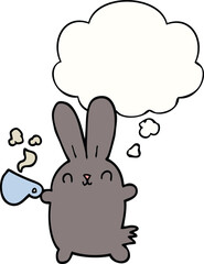 cute cartoon rabbit with coffee cup with thought bubble