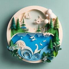 Water Conservation in Paper Art Embracing Ecology and World Water Day. Generative AI