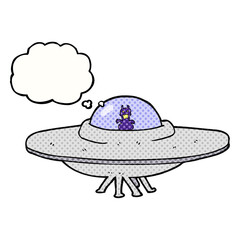 freehand drawn thought bubble cartoon UFO