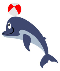 Dolphin play with ball. Cartoon marine animal icon