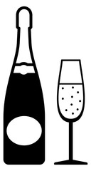 Champagne icon. Sparkling wine glass and bottle
