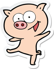 sticker of a cheerful dancing pig cartoon