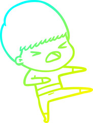 cold gradient line drawing of a cartoon stressed man