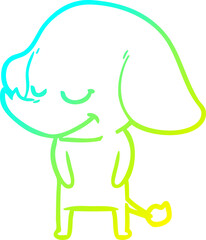 cold gradient line drawing of a cartoon smiling elephant