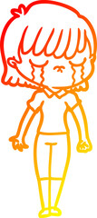 warm gradient line drawing of a cartoon woman crying