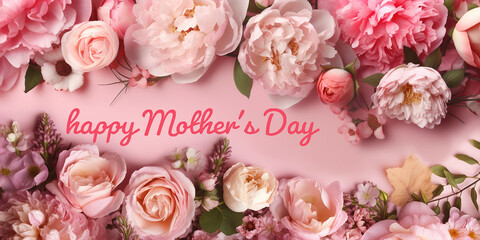 Rosa Blumen dekoriert mit rosa Untergrund zum Muttertag und Valentin, ai genrativ
