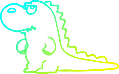 cold gradient line drawing of a cartoon annoyed dinosaur