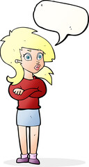 cartoon woman with folded arms with speech bubble