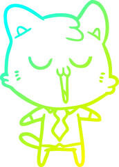 cold gradient line drawing of a cartoon cat in shirt and tie