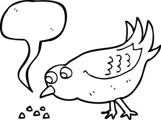 freehand drawn speech bubble cartoon bird pecking seeds