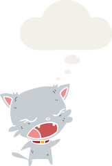 cartoon cat talking with thought bubble in retro style