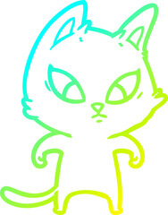 cold gradient line drawing of a confused cartoon cat