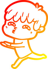 warm gradient line drawing of a cartoon curious man