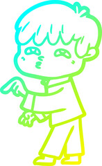 cold gradient line drawing of a cartoon curious man
