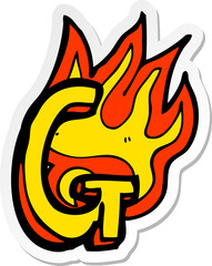 sticker of a cartoon flaming letter