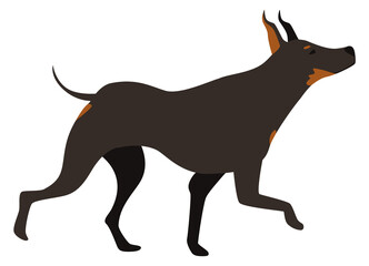 Running dobermann icon. Cartoon black dog breed