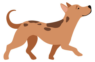 Walking brown dog. Friendly pet. Cartoon animal