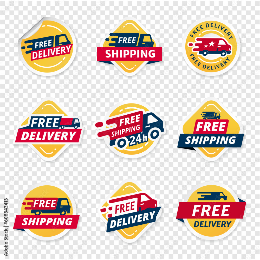 Wall mural vector free shipping and delivery labels set