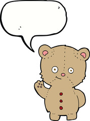 cartoon teddy bear waving with speech bubble