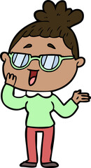 cartoon happy woman wearing spectacles