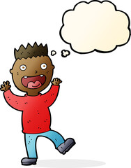 cartoon crazy happy man with thought bubble