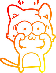 warm gradient line drawing of a cartoon surprised cat