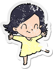 distressed sticker of a cartoon friendly girl
