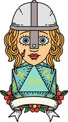 Retro Tattoo Style human fighter with natural 20 roll