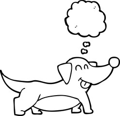 freehand drawn thought bubble cartoon happy little dog