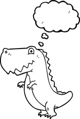 freehand drawn thought bubble cartoon dinosaur