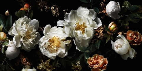 AI Generated. AI Generative. Photo Illustration of flowers on canvas elegant luxury style decoration. Graphic Art