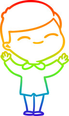 rainbow gradient line drawing of a cartoon smiling boy